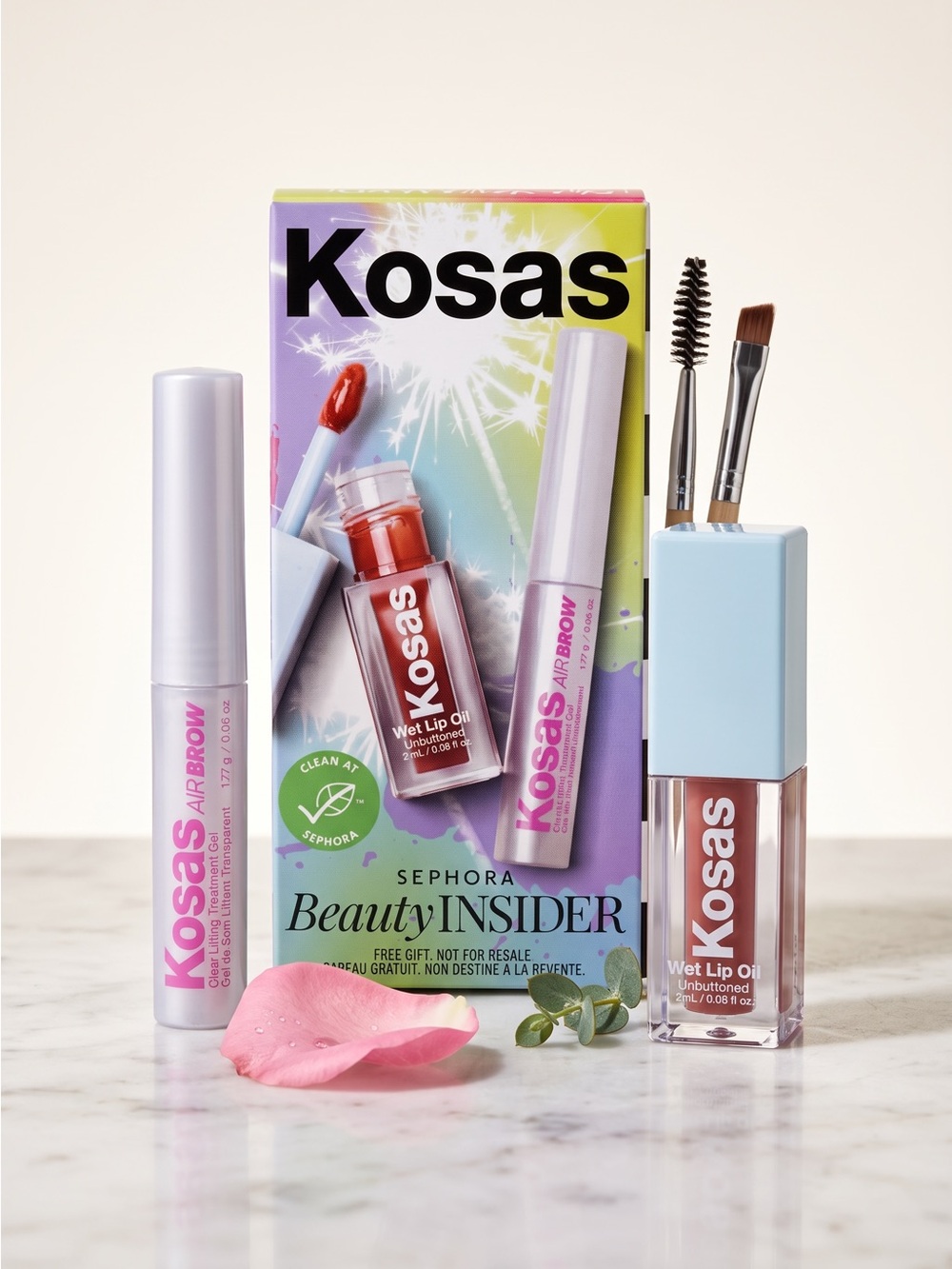 Kosas Sephora Beauty Insider Mini Set Air Brow Clear Gel & Wet Lip Oil Unbutton